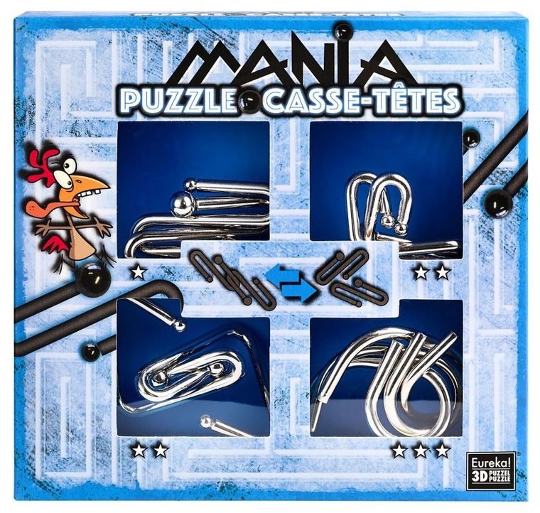 Eureka! Puzzle Mania, zestaw niebieski, łamigłówki metalowe, 4 szt.