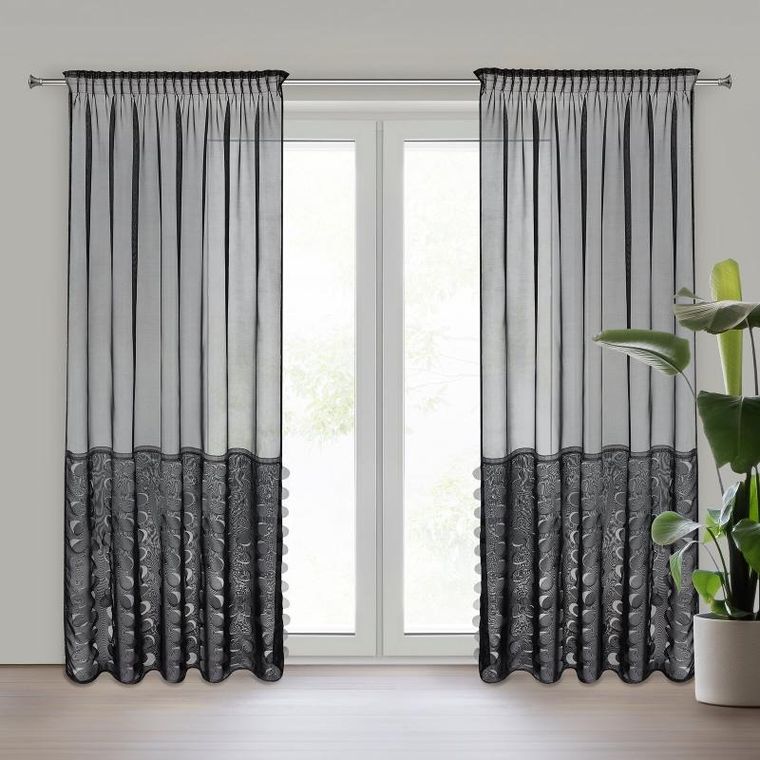 Eurofirany, firana gotowa, Debora, na taśmie, 140-270 cm, czarny