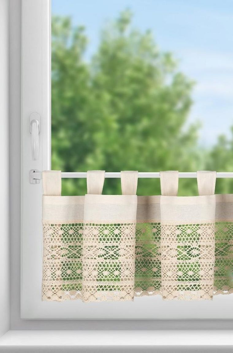 Eurofirany, firana gotowa, Maddeline, na szelkach, 150-35 cm, jasnobeżowy