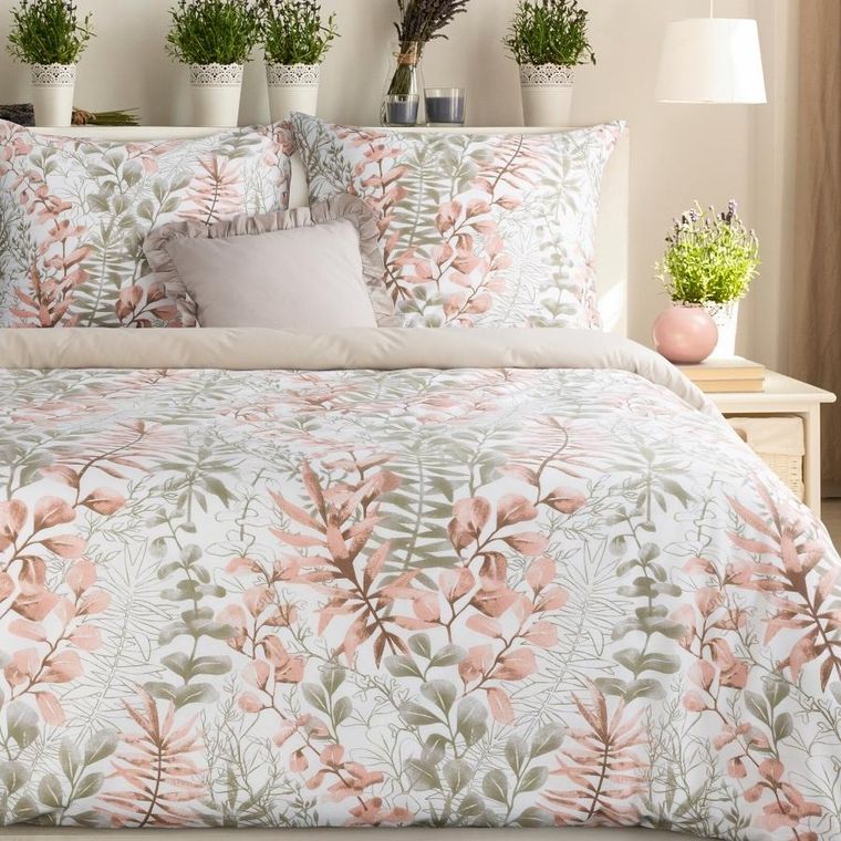 Eurofirany, komplet pościeli bawełnianej, Freesia, 220-200 cm, pudrowy róż