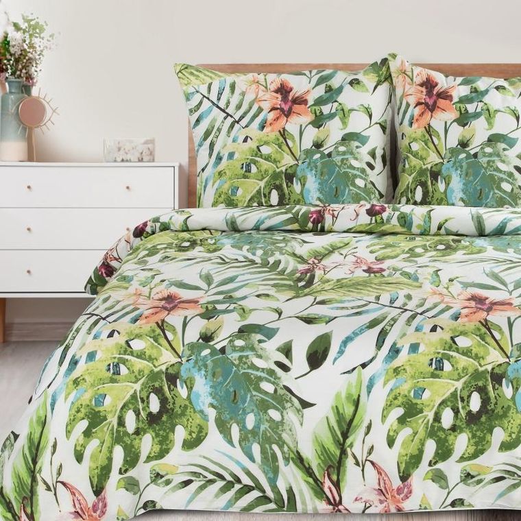 Eurofirany, komplet pościeli bawełnianej, Sonia, 220-200 cm, ciemnozielony