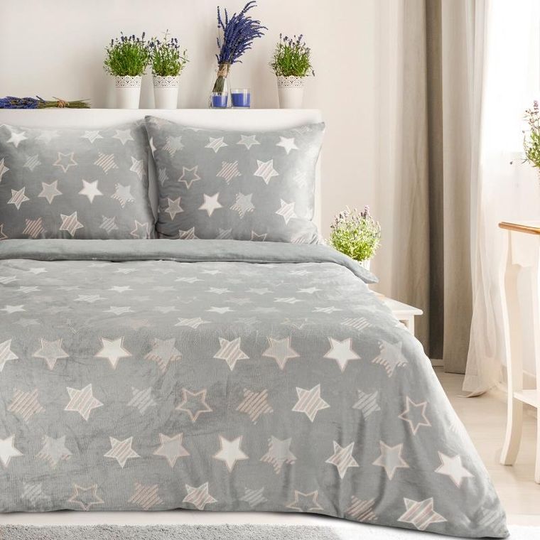 Eurofirany, komplet pościeli, Flano, 200-220 cm, srebrny