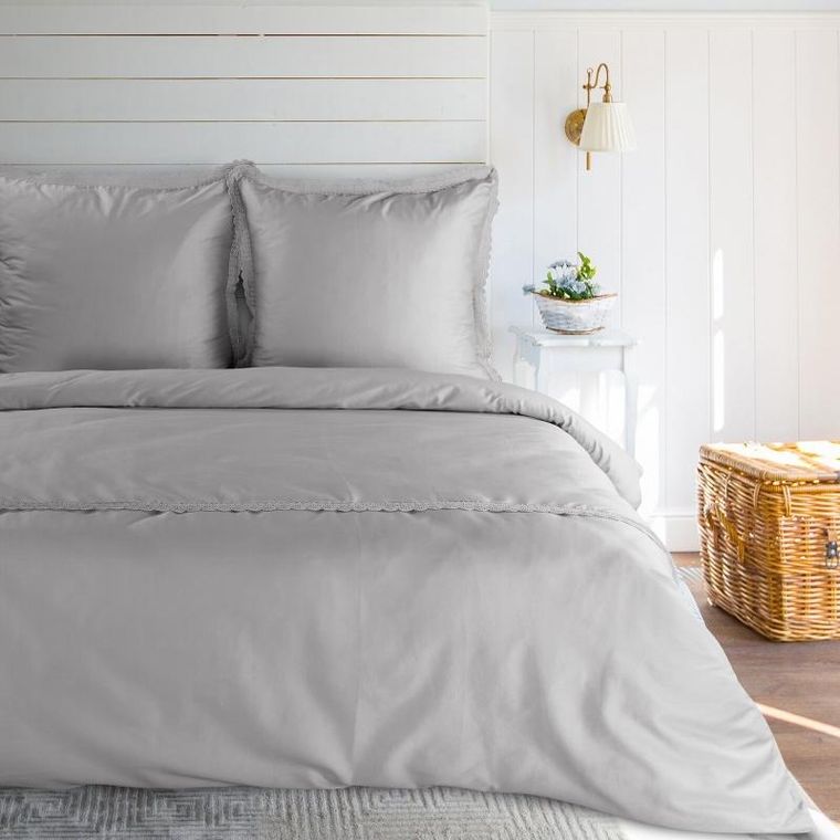 Eurofirany, komplet pościeli retro, 220-200 cm, jasnoszary