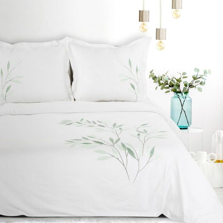 Eurofirany, komplet pościeli satynowej, haft, 220-200 cm, biały