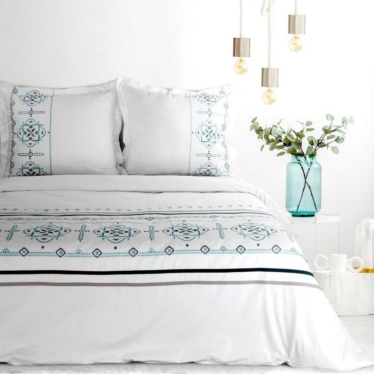Eurofirany, komplet pościeli satynowej, haft, 220-200 cm, biały