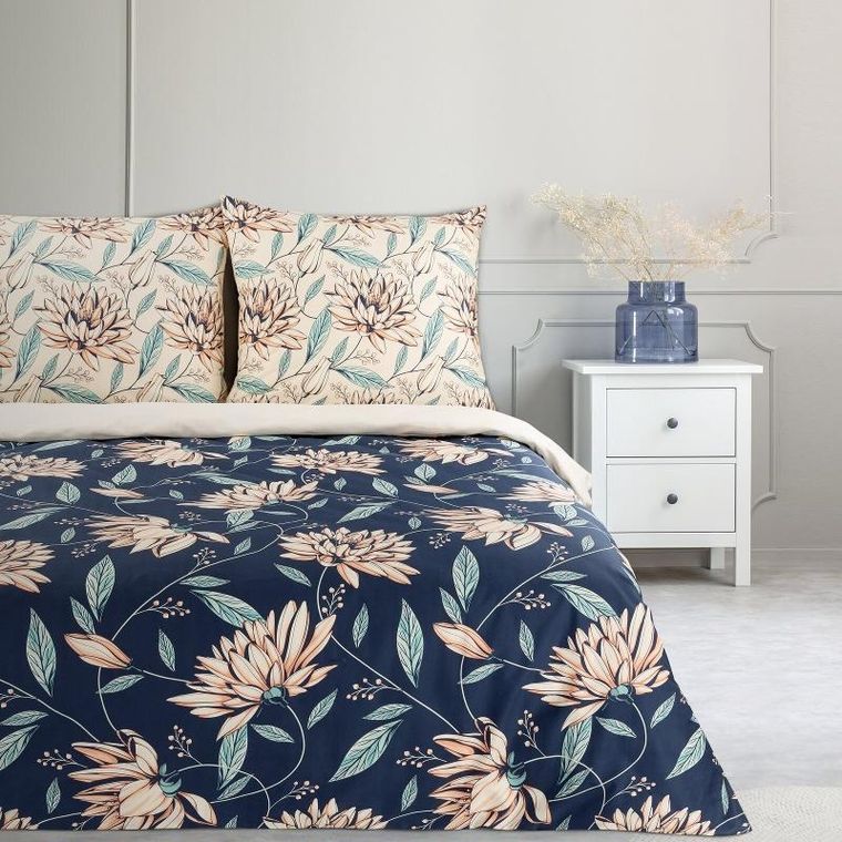 Eurofirany, komplet pościeli satynowej, Nika, 220-200 cm, granatowy