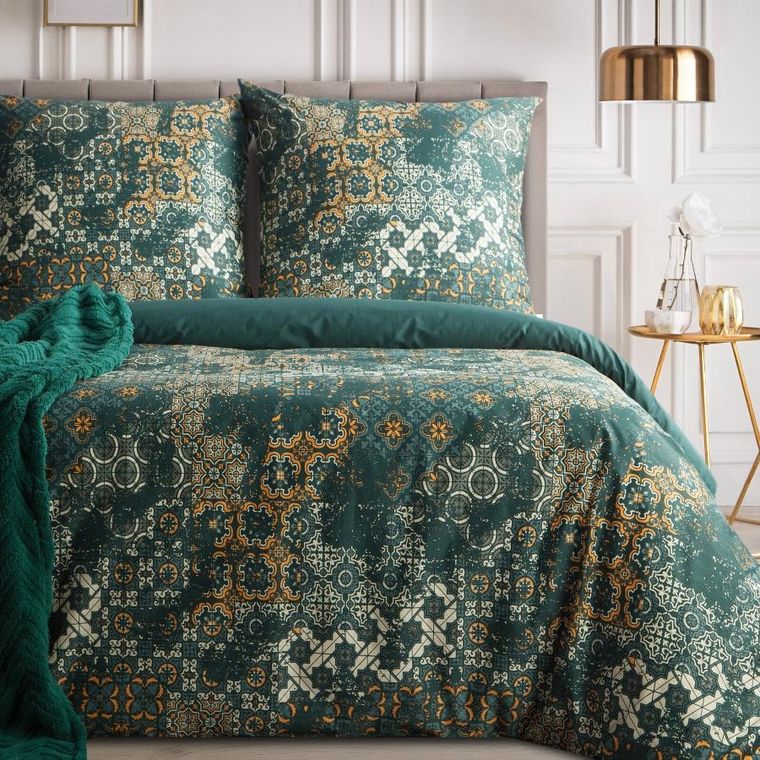 Eurofirany, komplet pościeli satynowej, Spring, 140-200 cm, ciemnozielony