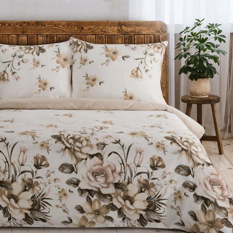 Eurofirany, komplet pościeli satynowej, Spring, 140-200 cm, pudrowy