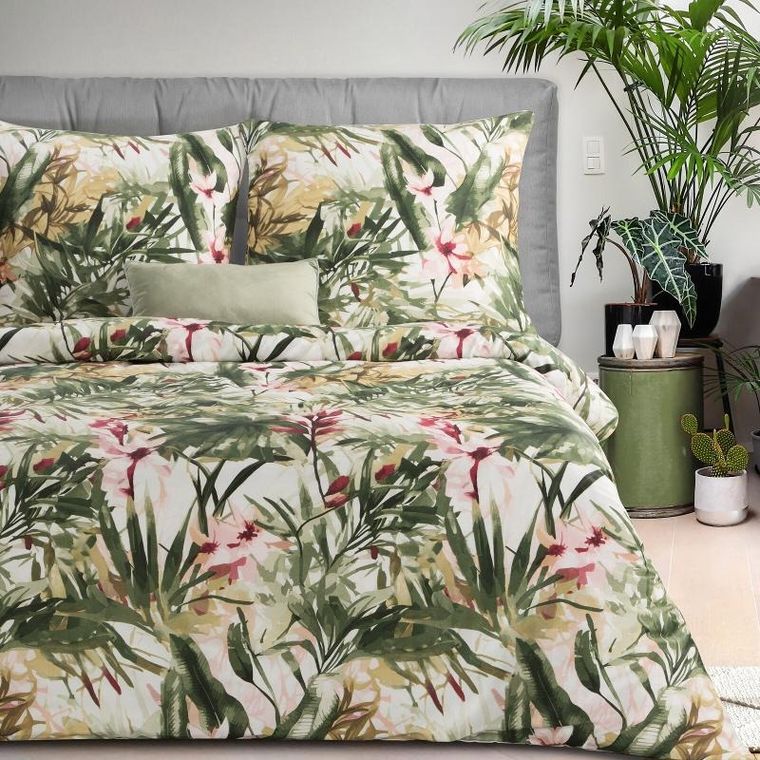 Eurofirany, komplet pościeli satynowej, Spring, 140-200 cm, zielony