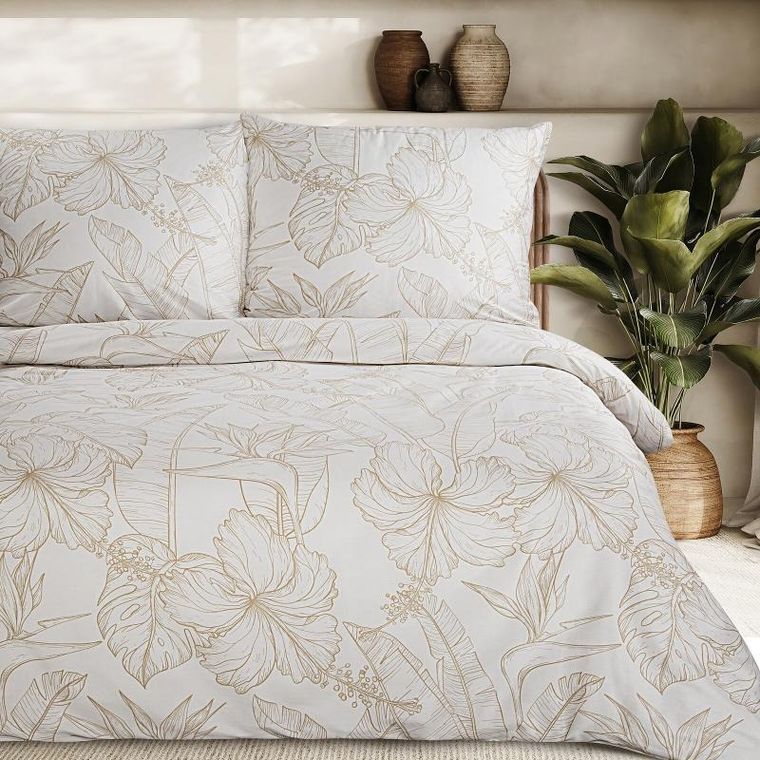 Eurofirany, komplet pościeli satynowej, Spring, 160-200 cm, beżowy