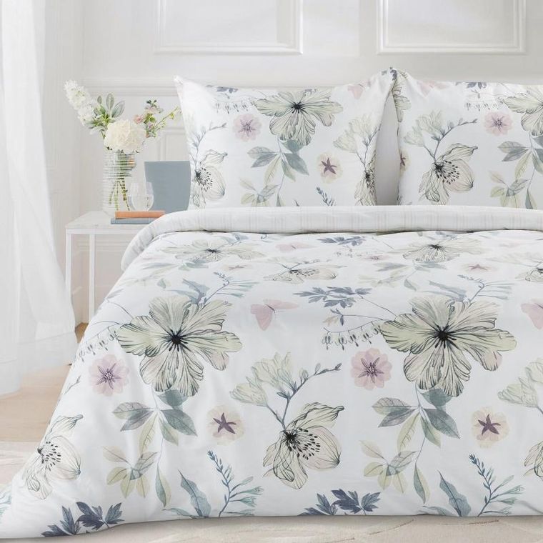 Eurofirany, komplet pościeli satynowej, Spring, 160-200 cm, biały