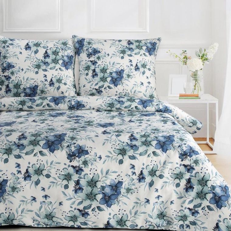 Eurofirany, komplet pościeli satynowej, Spring, 160-200 cm, niebieski