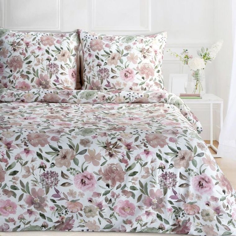 Eurofirany, komplet pościeli satynowej, Spring, 160-200 cm, różowy