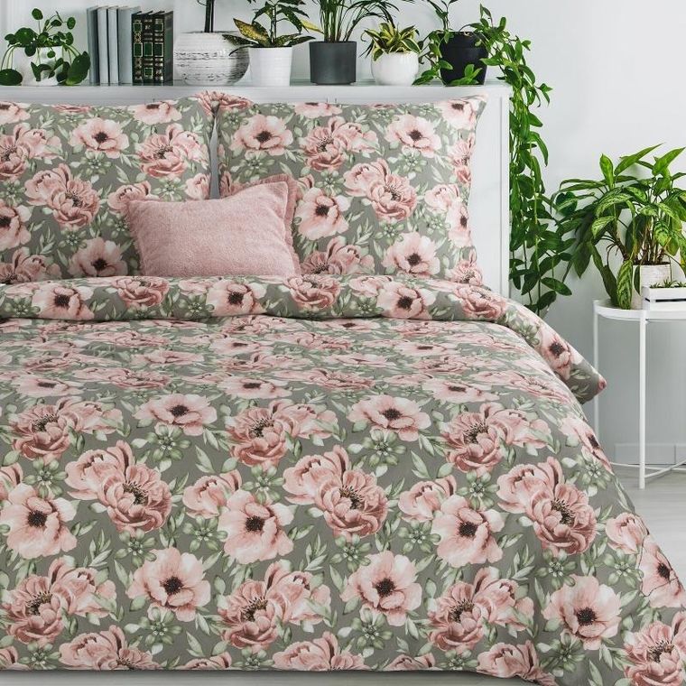 Eurofirany, komplet pościeli satynowej, Spring, 160-200 cm, różowy