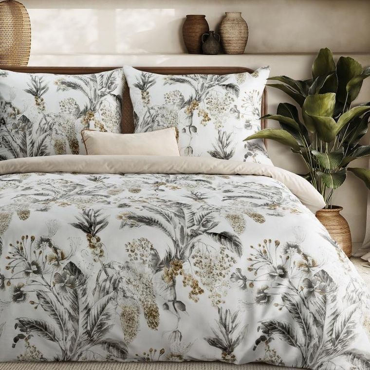 Eurofirany, komplet pościeli satynowej, Spring, 160-200 cm, stalowy