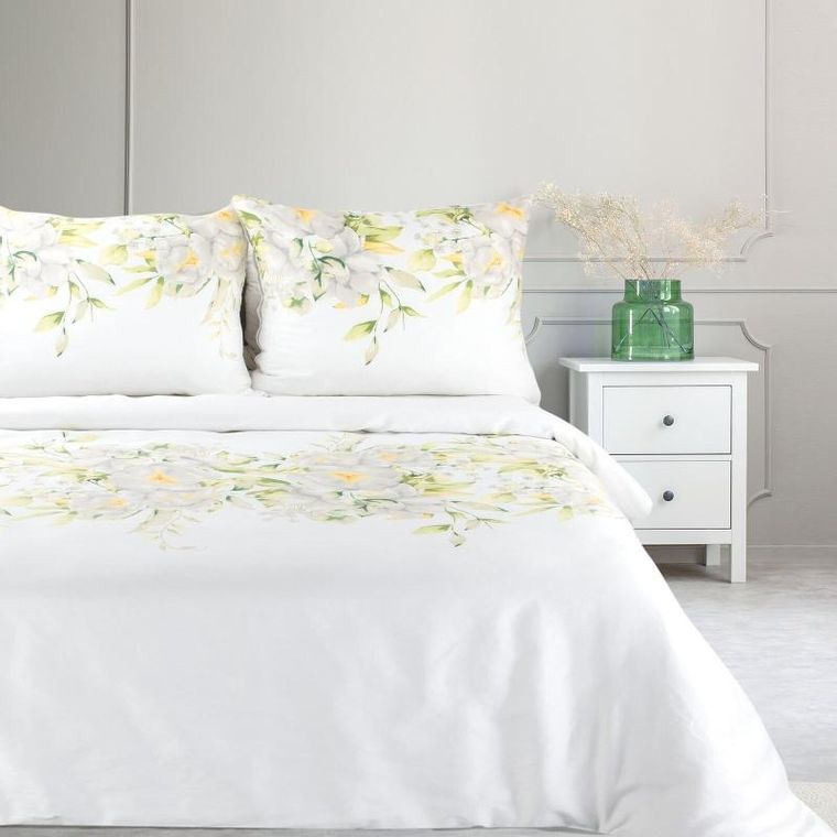 Eurofirany, komplet pościeli satynowej spring, 220-200 cm, biały