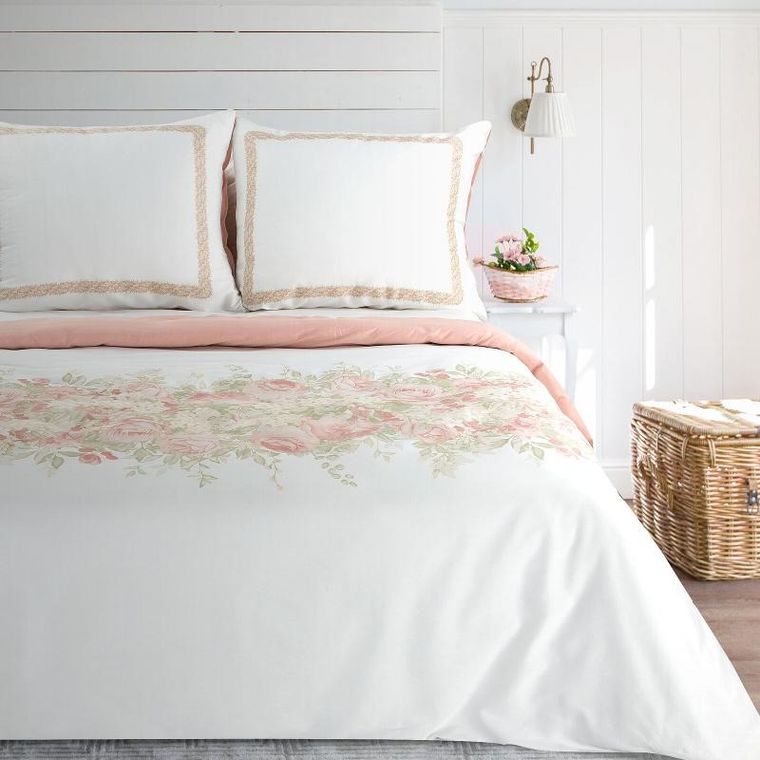 Eurofirany, komplet pościeli satynowej spring, 220-200 cm, biały