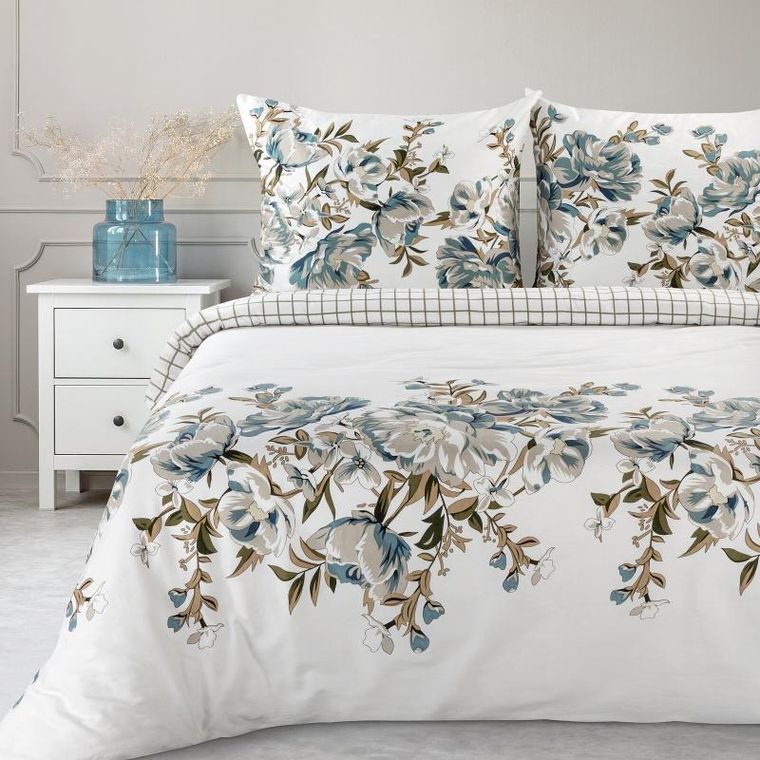 Eurofirany, komplet pościeli satynowej, Spring, 220-200 cm, biały