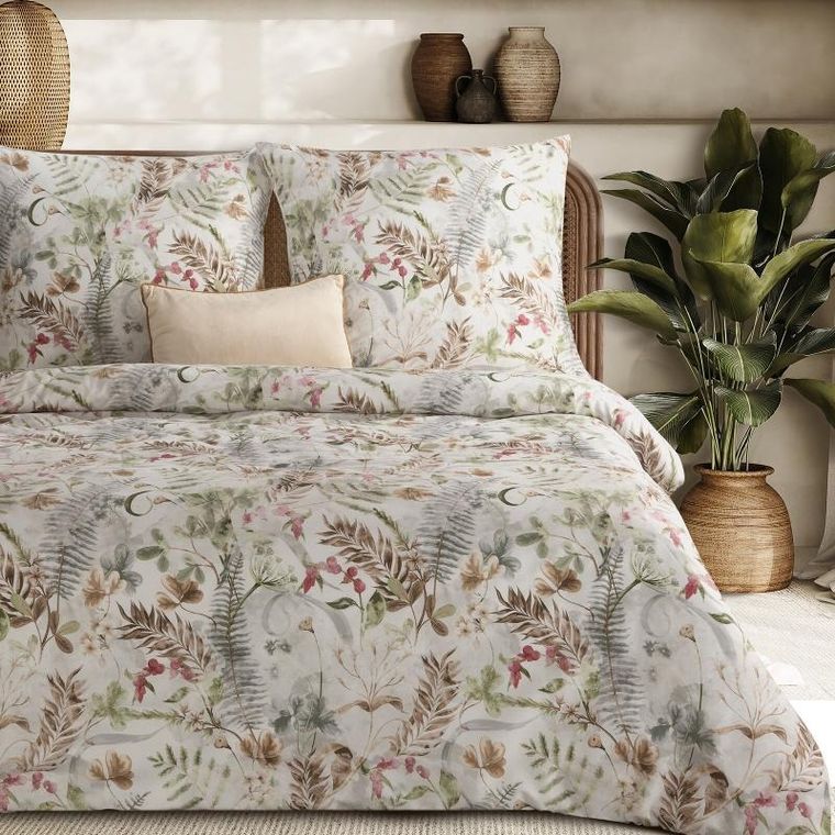 Eurofirany, komplet pościeli satynowej, Spring, 220-200 cm, brązowy