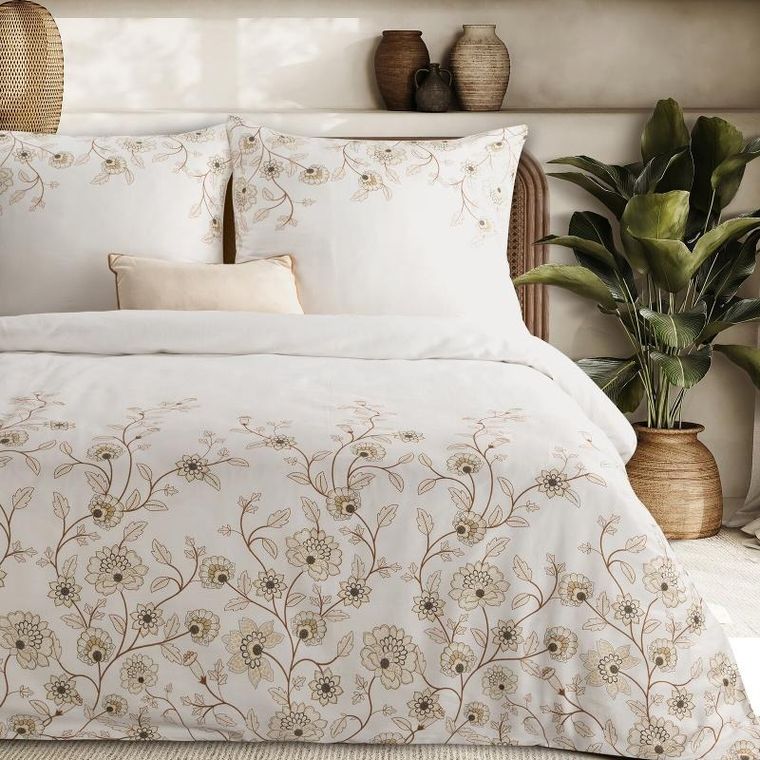 Eurofirany, komplet pościeli satynowej, Spring, 220-200 cm, brązowy