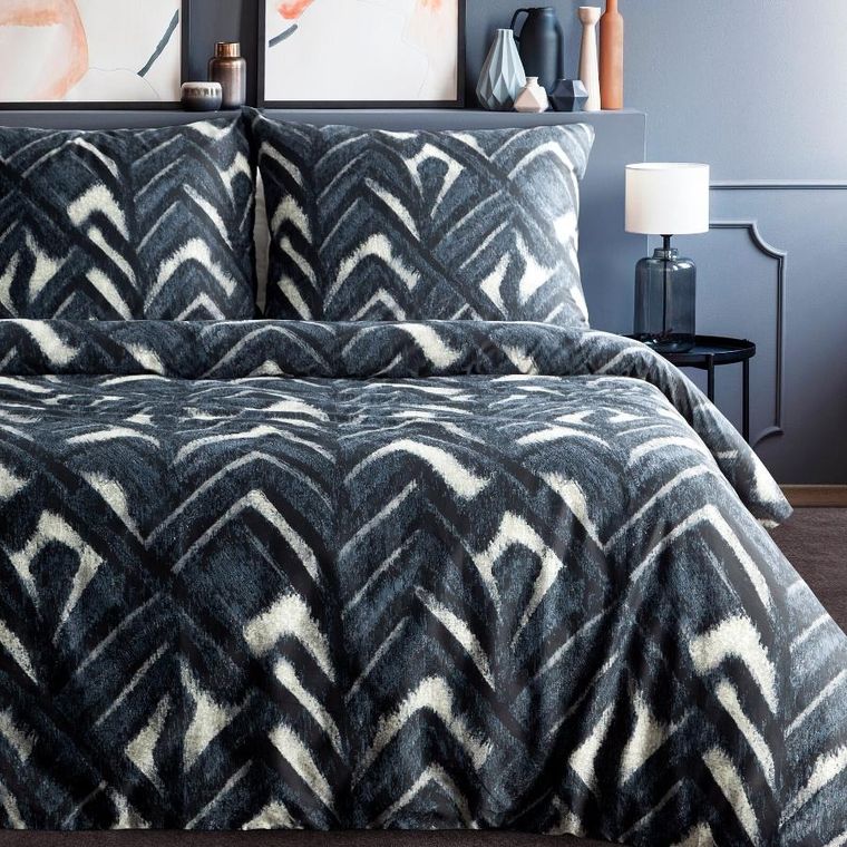 Eurofirany, komplet pościeli satynowej, Spring, 220-200 cm, ciemnogranatowy