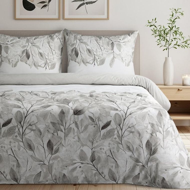 Eurofirany, komplet pościeli satynowej, Spring, 220-200 cm, srebrny