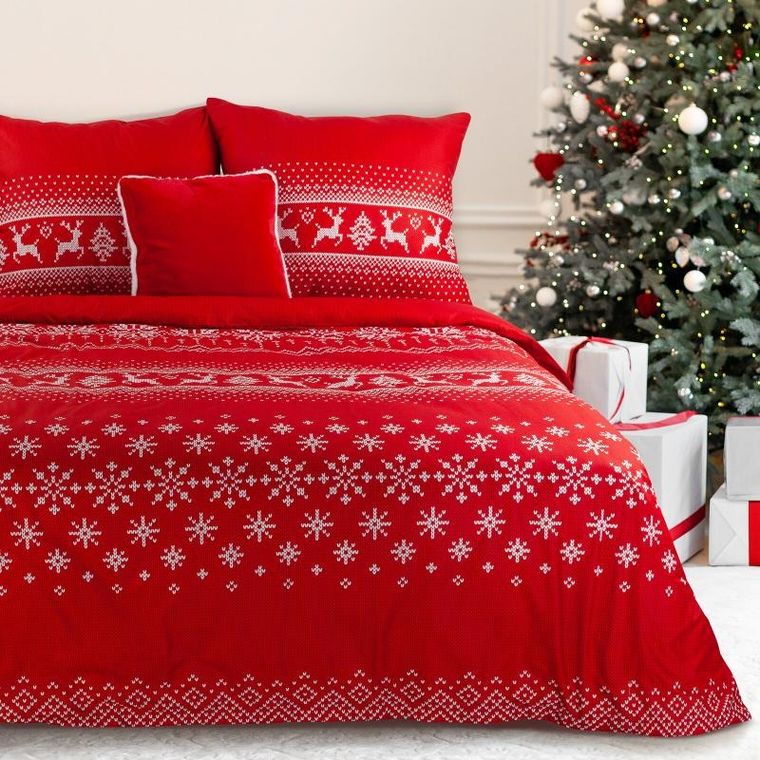 Eurofirany, komplet pościeli świątecznej, Noel, 220-200 cm, czerwony