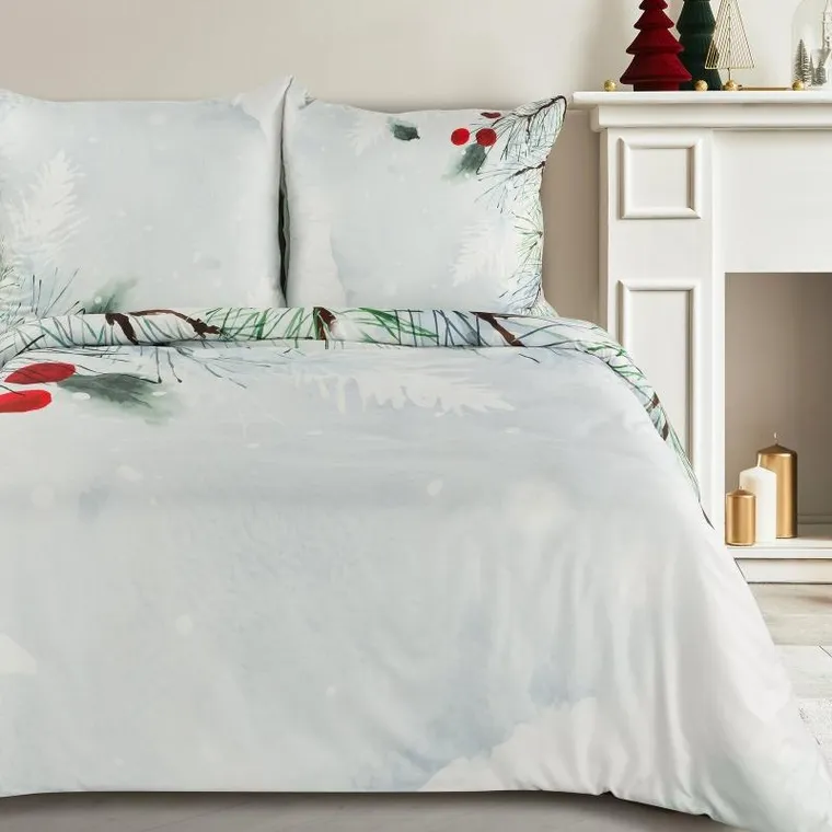 Eurofirany, komplet pościeli świątecznej Robin, 220-200 cm, jasnoszary