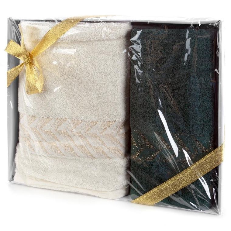 Eurofirany, komplet ręczników, 2 szt., glow, 50-90 cm, 70-140 cm, kremowy