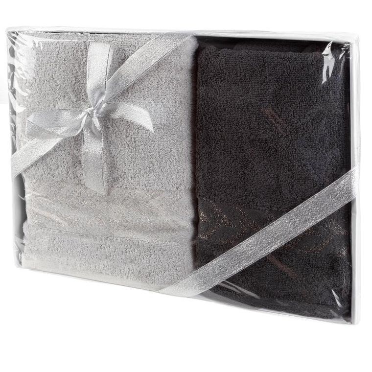 Eurofirany, komplet ręczników, 2 szt., glow, 50-90 cm, 70-140 cm, srebrny