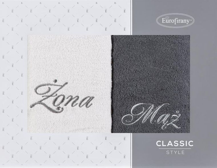 Eurofirany, komplet ręczników, 2 szt., mąż żona, 50-90 cm, srebrny