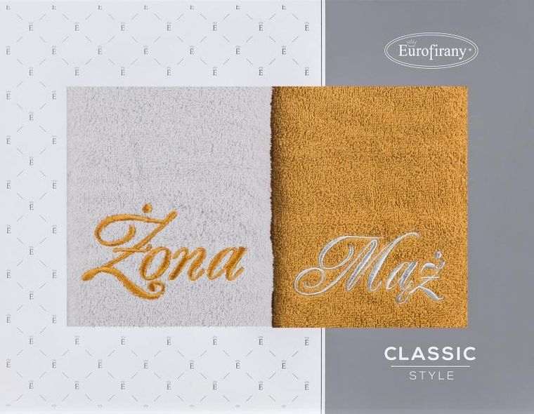 Eurofirany, komplet ręczników, 2 szt., mąż żona, 70-140 cm, srebrny