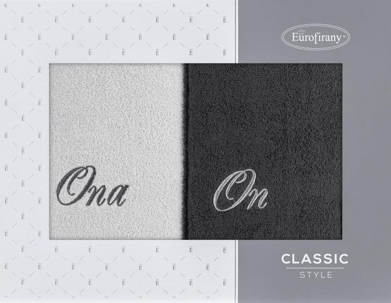 Eurofirany, komplet ręczników, 2 szt., on ona, 70-140 cm, srebrny