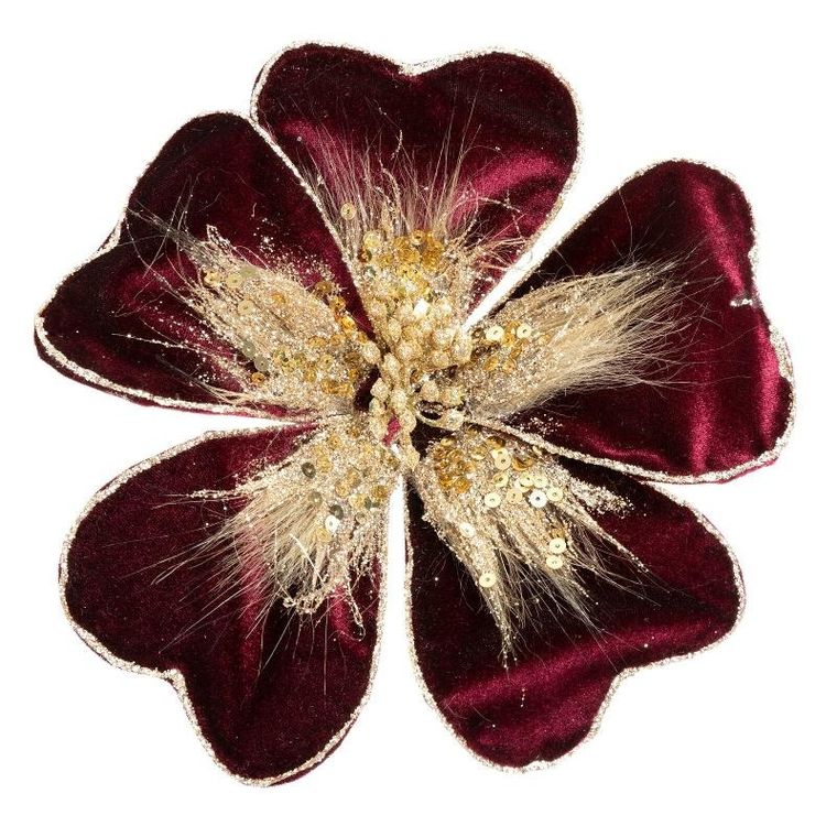 Eurofirany, kwiat świąteczny dekoracyjny, 18-4 cm, bordowy