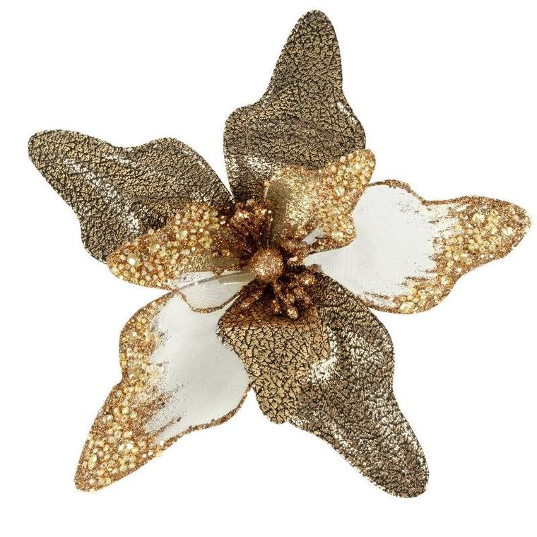 Eurofirany, kwiat świąteczny dekoracyjny, 18-4 cm, złoty