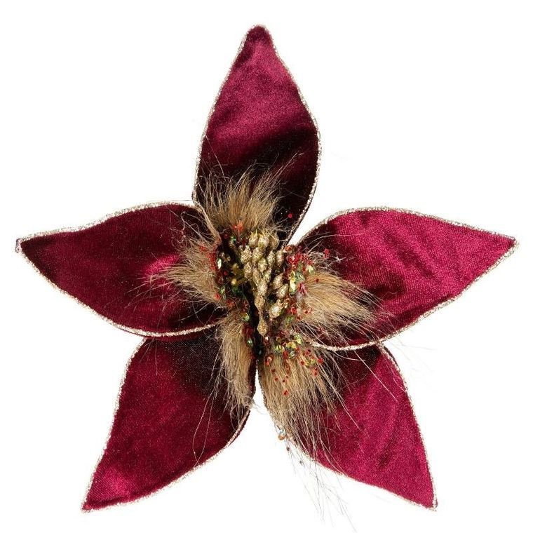 Eurofirany, kwiat świąteczny dekoracyjny, 20-4 cm, bordowy