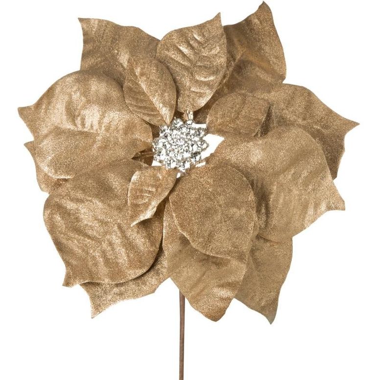 Eurofirany, kwiat świąteczny dekoracyjny, 22-14 cm, złoty