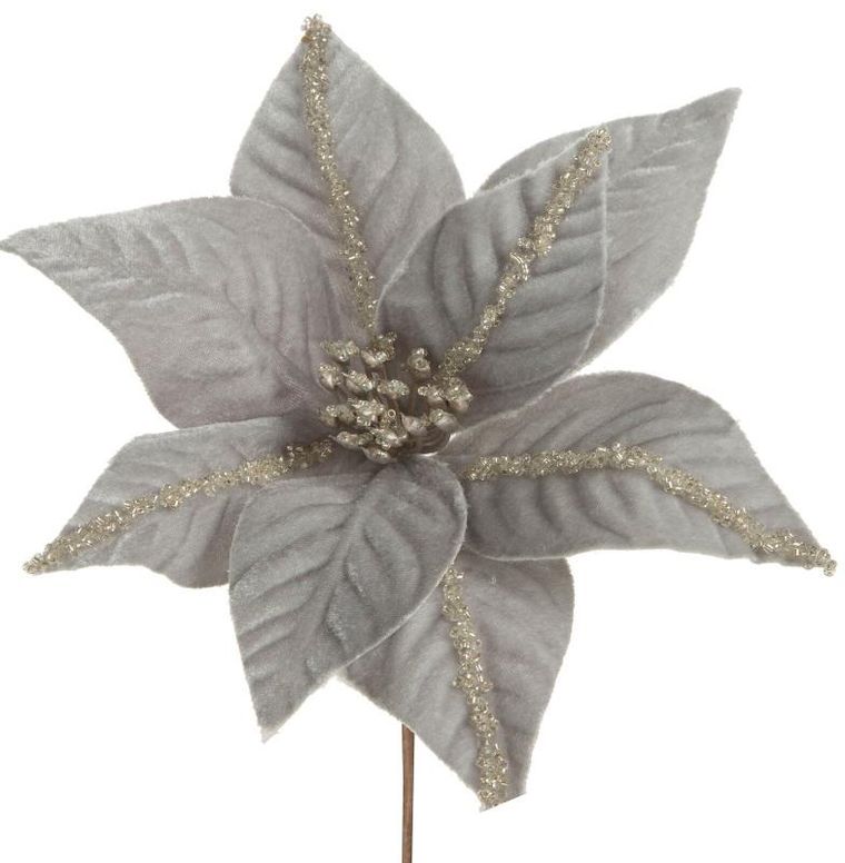 Eurofirany, kwiat świąteczny dekoracyjny, 23-14 cm, srebrny