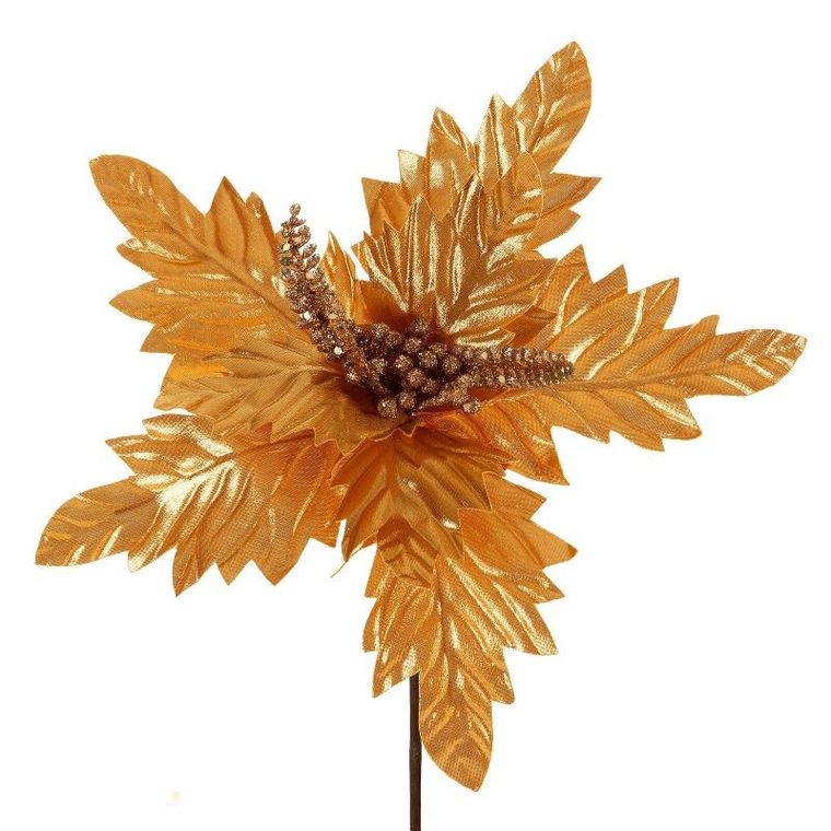 Eurofirany, kwiat świąteczny dekoracyjny, 26-14 cm, złoty
