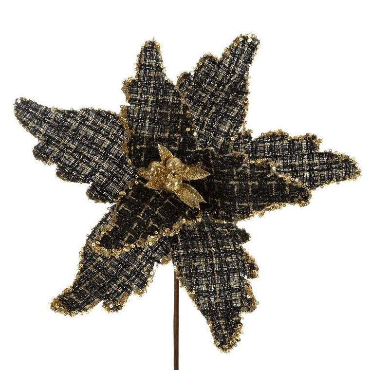 Eurofirany, kwiat świąteczny dekoracyjny, 28-14 cm, czarny