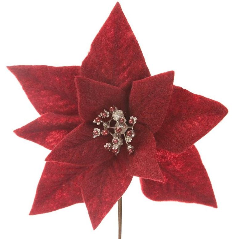 Eurofirany, kwiat świąteczny dekoracyjny, 30-14 cm, czerwony