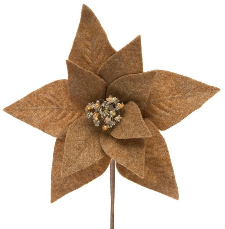 Eurofirany, kwiat świąteczny dekoracyjny, 30-14 cm, jasnobrązowy