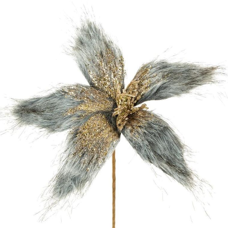 Eurofirany, kwiat świąteczny dekoracyjny, 30-30 cm, popielaty