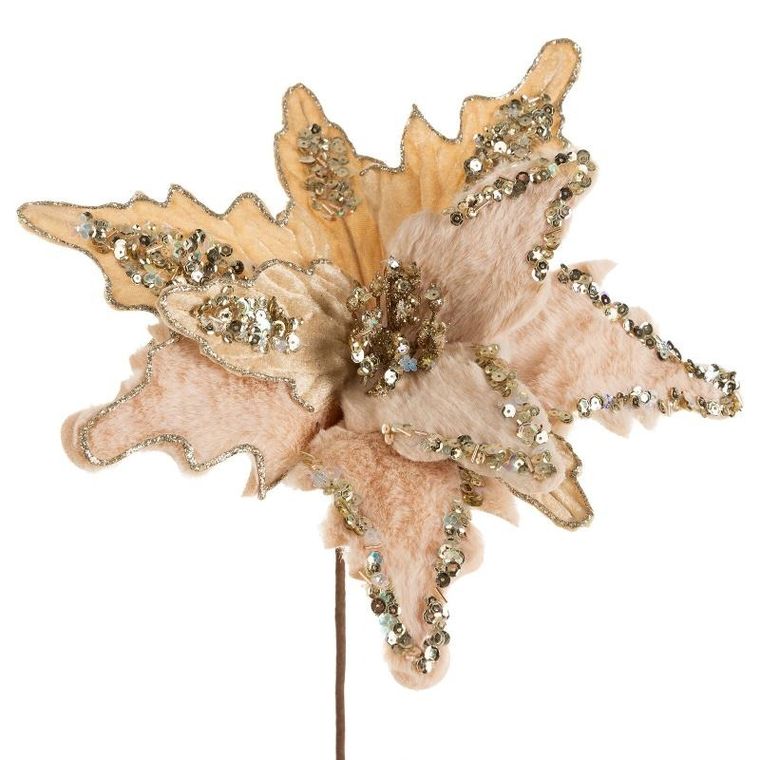 Eurofirany, kwiat świąteczny dekoracyjny, 30-40 cm, beżowy