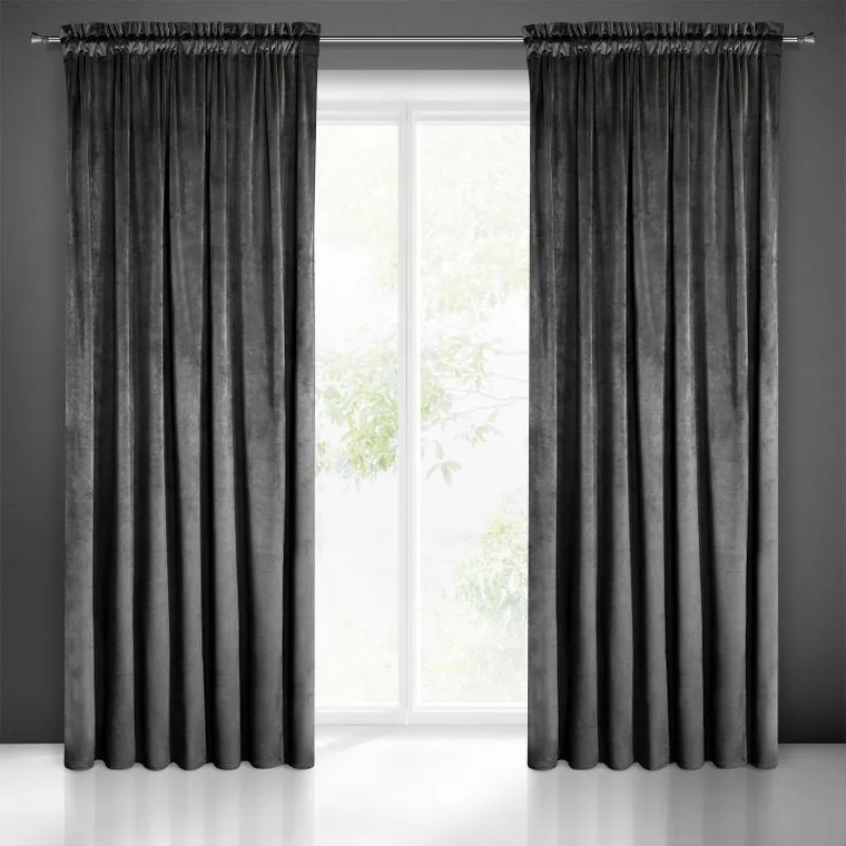 Eurofirany, Melanie, zasłona zaciemniająca gotowa, na taśmie 140-270 cm, czarny