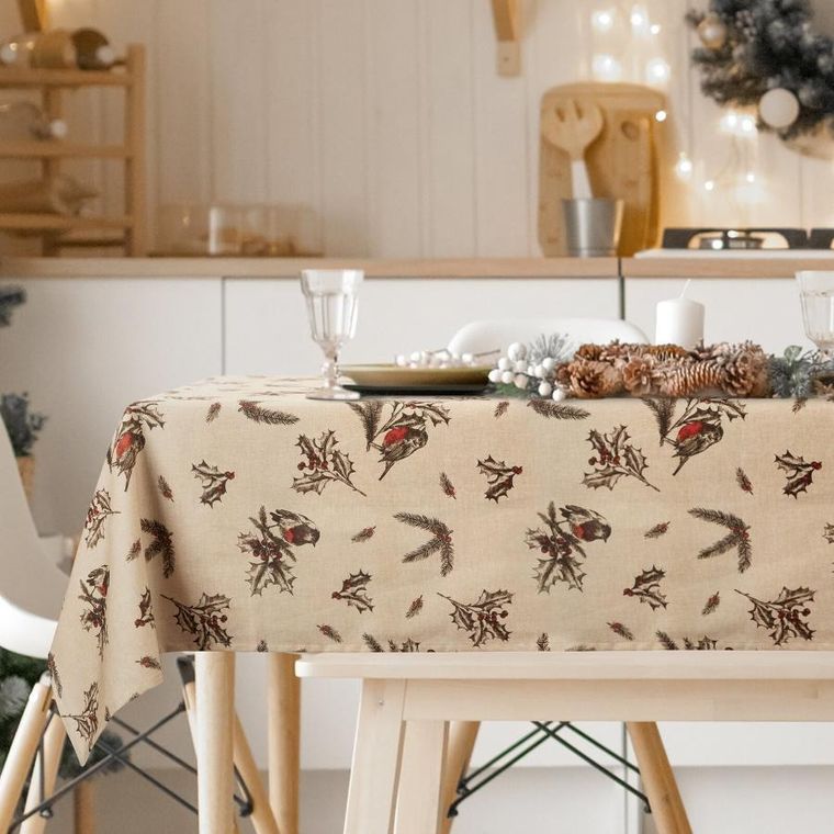 Eurofirany, obrus świąteczny, Melody, 140-200 cm, beżowy