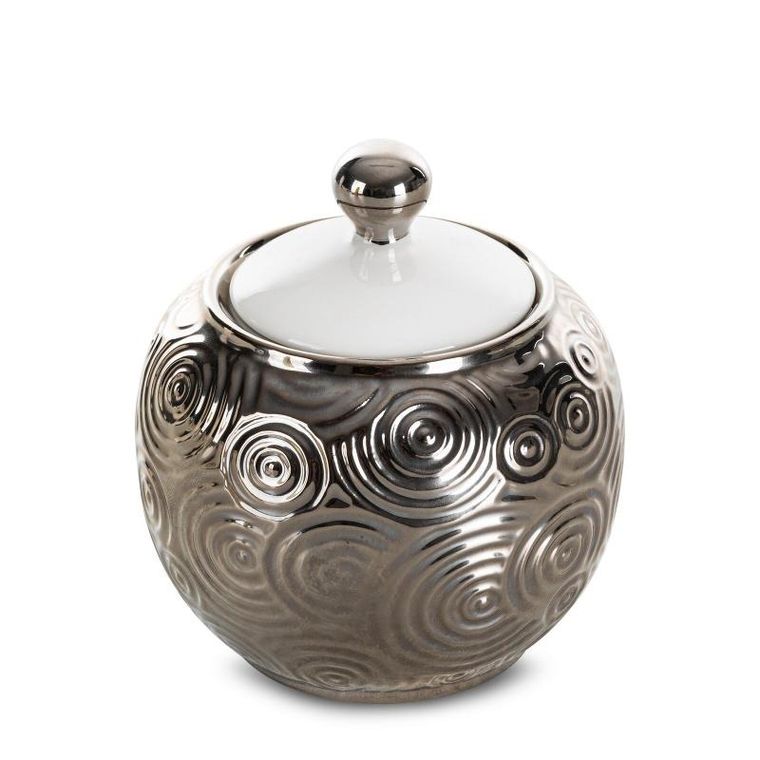 Eurofirany, pojemnik ceramika, srebrny, 10-10-11-10 cm