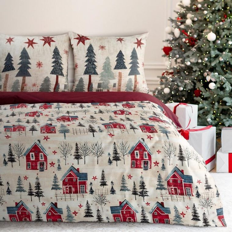 Eurofirany, świąteczny komplet pościeli, Asher, 160-200 cm, czerwony