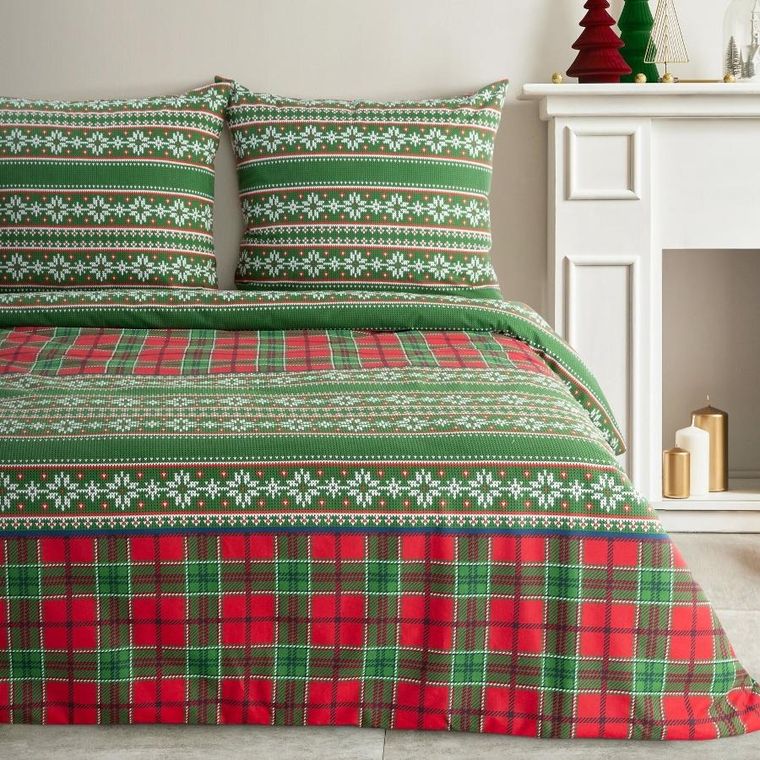 Eurofirany, świąteczny komplet pościeli, Aurora, 220-200 cm, zielony