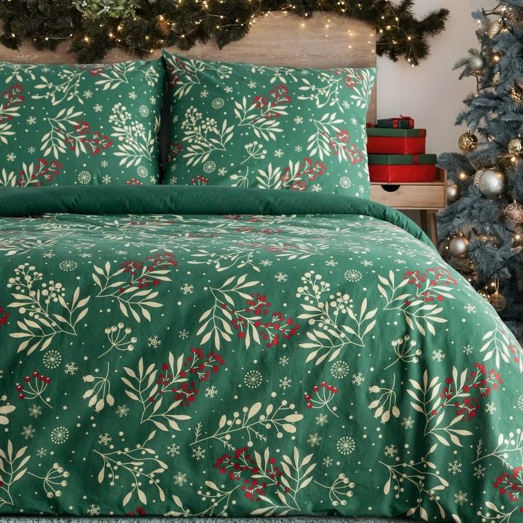 Eurofirany, świąteczny komplet pościeli, Cristian, 160-200 cm, butelkowy zielony